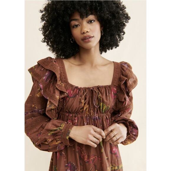 FARM Rio Dotted Horse Tiered Maxi Dress Brown Size S - Picture 3 of 12